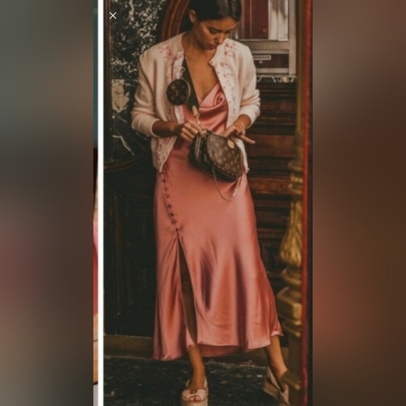 Zara Silky Satin Midi Dress With Button Detail - Picture 4 of 7